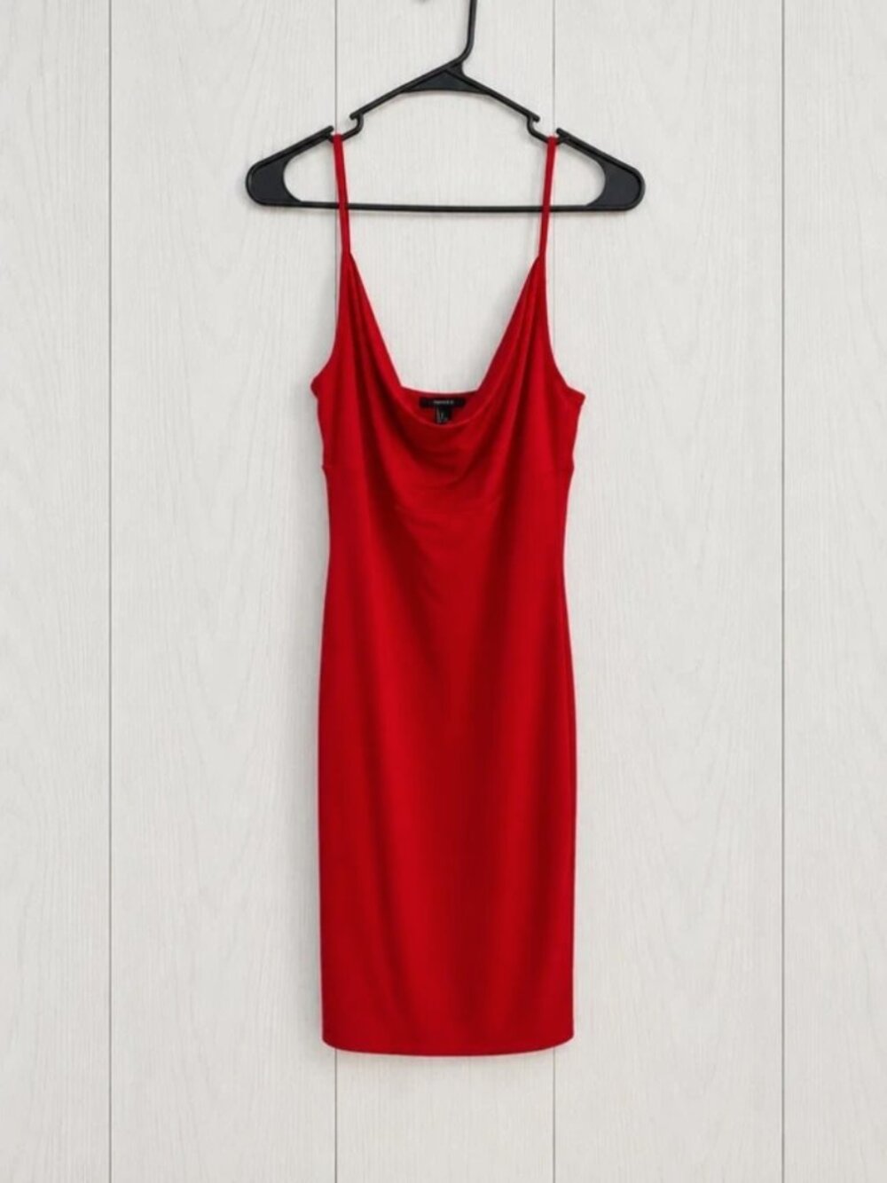 Forever 21 Women’s L Red Solid Bodycon Knee Dress Scoop Neck Adjustable Straps